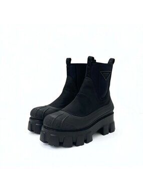 Prada Monolith Boots Short Shoes Nylon Rubber Black Re-Nylon Triangle Logo